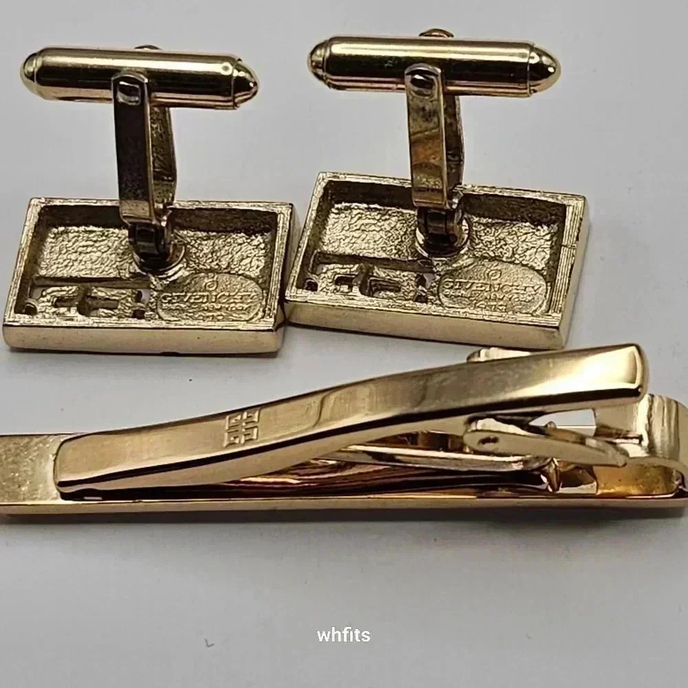 Givenchy Gold Tone Cufflinks and Tie Bar Set